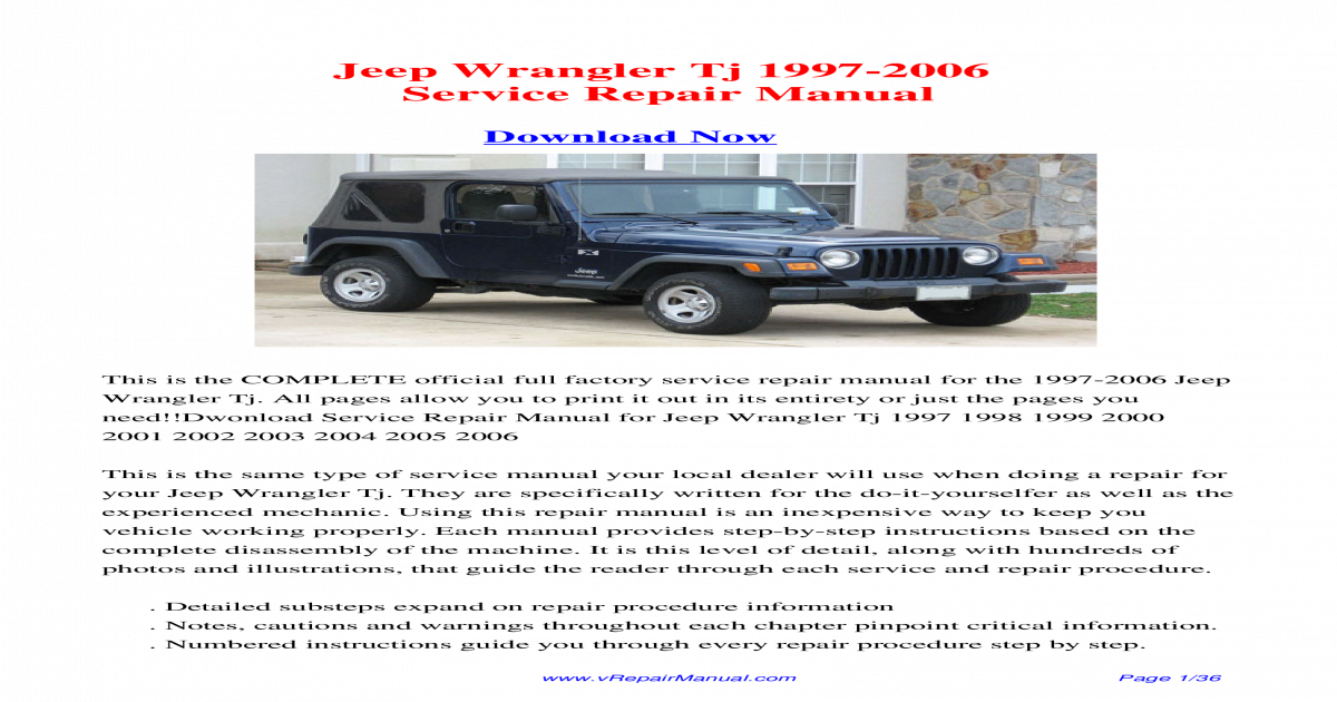 2006 Jeep Wrangler Factory Service Manual Download